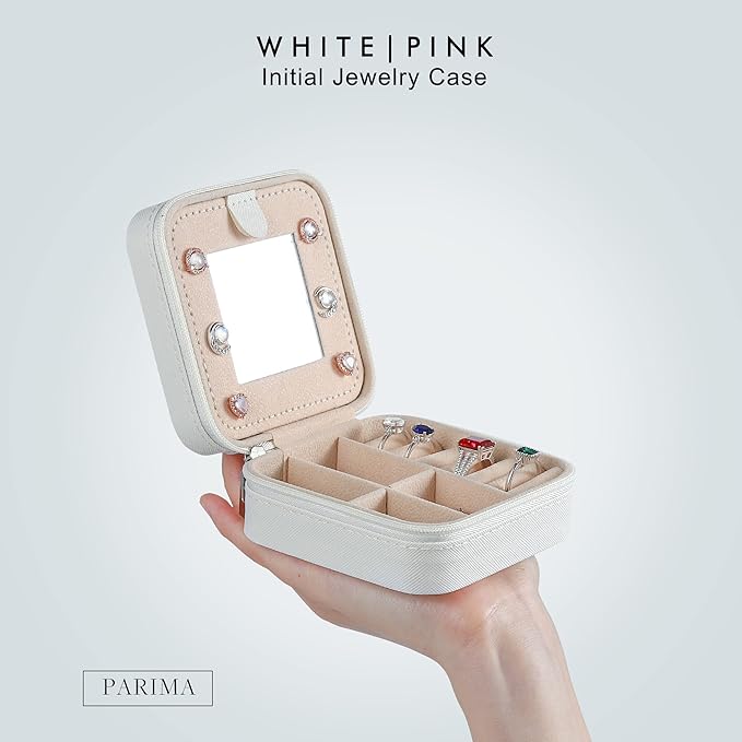 Parima Jewelry Case for Women Girls, H Initial Jewelry Boxes | Small Jewelry Box | Jewelry Cases for Her | Travel Gifts for Women Girl - Letter H, White