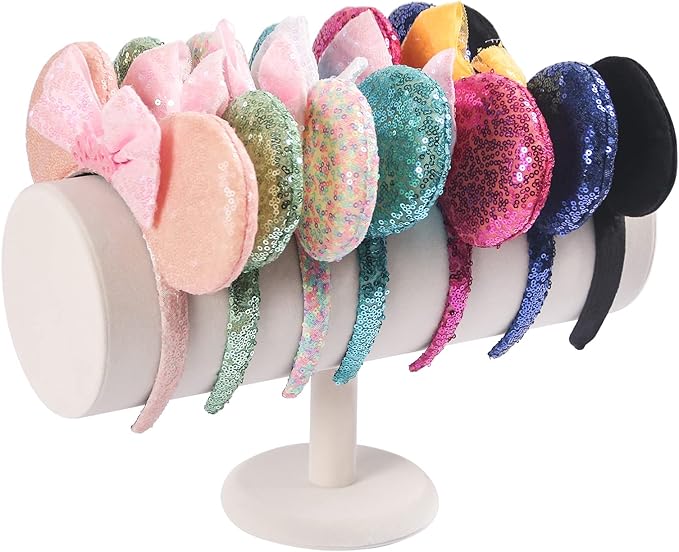 ByKen T-bar Headband Holder Organizer,Hair Band Ear Jewelry Accessories Display Stand for Girls(Beige Velvet)