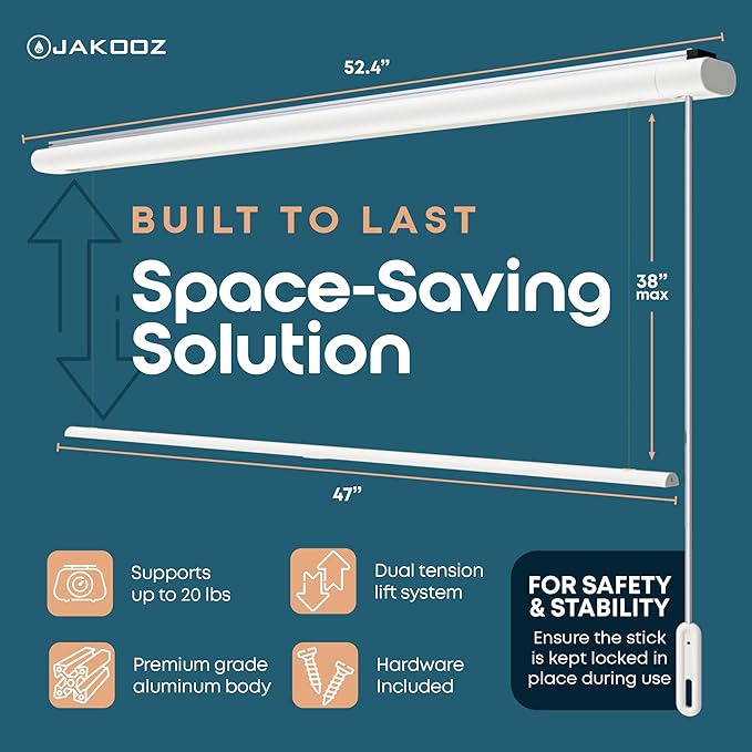 Retractable Ceiling Mounted Clothes Drying Rack for Clothing – 52.4" Pull-Down Laundry Rod Clothes Hanger Space Saving Design for Apartments & Indoor Air Drying – Ceiling Hanging Laundry Rack