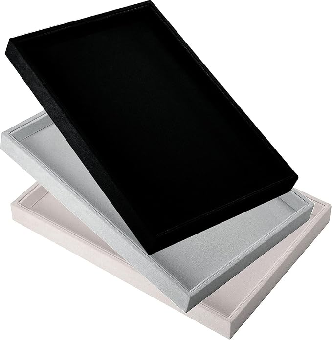 Mornajina 9" x 5.7" Velvet Jewelry Tray Jewelry Display Tray, Stackable Empty Plate Trays for Earrings Necklaces Bracelet Rings Display Showcase - Beige