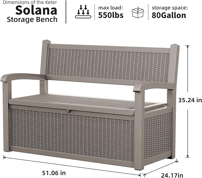Outdoor Storage Bench - Waterproof Resin Patio Bench, Multi-Functional Patio Bench with Storage for Garden, Deck, or Entryway