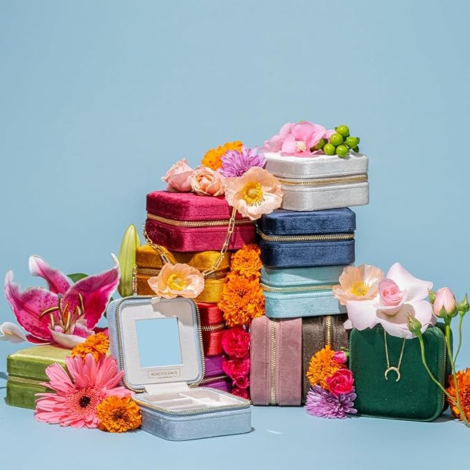 Benevolence LA Plush Velvet Jewelry Box | Travel Jewelry Case Organizer with Mirror | Featured in Oprah's Favorite Things | Best Gifts For Daughter, Girlfriend, Mom | Gifts For Her - Cyan