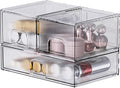 ZHIAI 3 Pack Clear Stackable Cosmetic Organizer with Acrylic Drawers for Cosmetics and Small Items for Dresser, Vanity, Kitchen Cabinet, Pantry, Home Organization and Storage