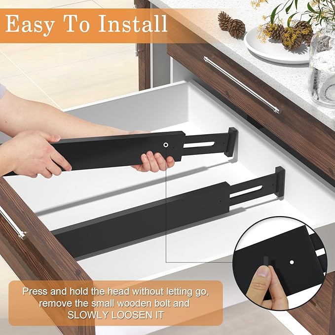 Bamboo Drawer Dividers,17-22" Adjustable Kitchen Drawer Organizer for Clothes,4 Pack Expandable Drawer Organization Separators for Bedroom,Bathroom,Dresser and Office,Black