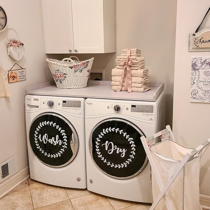 Kaboon Washer Dryer Countertop, Melamine Countertop with Edge Rails - 27.5" Depth x 54" Width Laundry Room Organization, White Rock