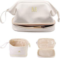 Stocking Stuffers for Women-Birthday Gifts-Teen Girl Gifts Trendy Stuff Initial Makeup Bag for Women, Double Layer Cosmetic Bag with Makeup Brush Organizer, Travel Toiletry Bag,Bride Gift