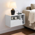Modern Matte White Fluted Floating Nightstand with Charging Station, NightStand with Drawers, Bedside with USB Ports and Outlets, Bedroom Furniture (Right)