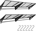 Garage Shelving 2x3ft 4-Pack, Garage Storage Rack 24"x36" Metal Shelves Black Wall Mounted with rods & 6 Hooks, Heavy Duty Wall Shelving Floating Shelves, 1000lbs Total load Capacity