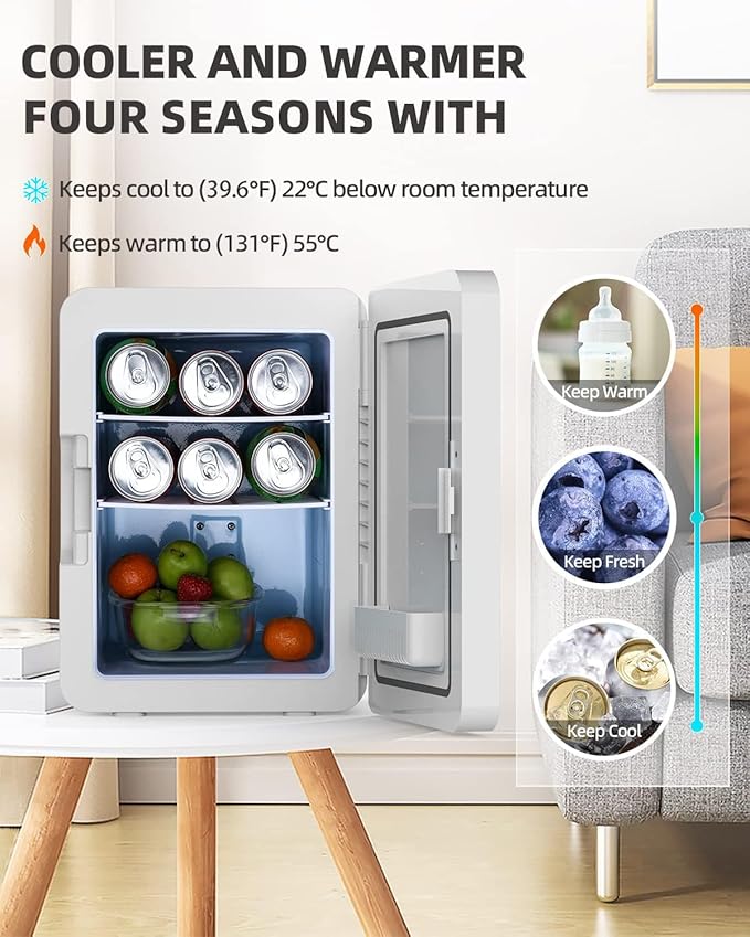 12L Skincare Fridge with Mirror & LED Lighting, 3-Mode Dimmable, Cooler & Warmer for Makeup, Cosmetic, Beauty, Portable Mini Beauty Fridge for Bedroom, Vanity, Car & Home Use