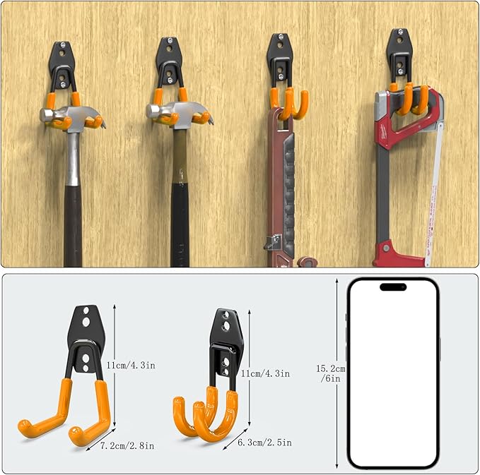 3-H Garage Wall Hooks 10 Pack, Garage Hooks Heavy Duty with Extra Welding Spots, Wall Storage Organizer for Hanging for Garden, Lawn, Yard (Orange)