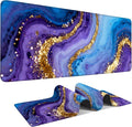 Blue and Gold Stripes Gaming Mouse Pad 31.5"x11.8"Desk Mat Anti-Slip Rubber Base & Durable Stitched Edges for Gamers Smooth Mouse Writing Surface for Desk Office/Home