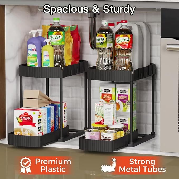 Multi-Purpose Pull-Out Storage Organizers, Under Sink & Cabinet Storage, 12.8 Inch, White (黑色)