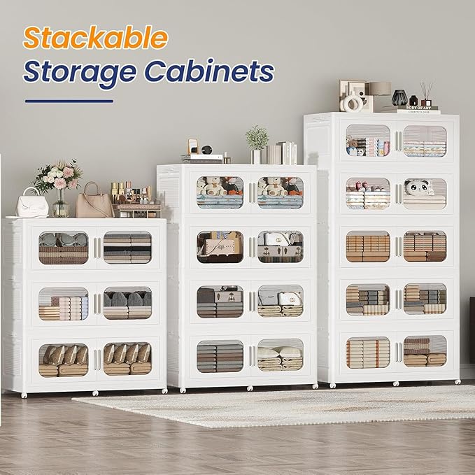 150GAL Extra Large Storage Bins with Lid, 600QT Storage Bins with Wheels, Folding Closet Organizer, Stackable Collapsible Plastic Storage Containers for Home, Office, Kitchen, 3Pack White
