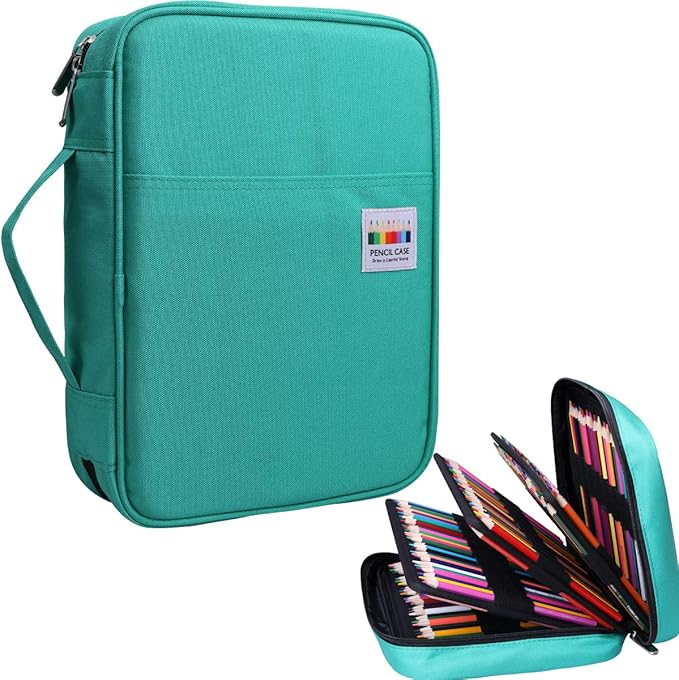 JAKAGO 220 Slots Colored Pencil Case Large Capacity Pen Holder for Artist Painter Zipper Organizer Bag for Marker Highlighter Storage Case for Office Sketch Travel Supplies (Green)