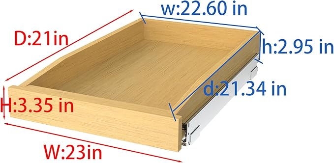 Wooden Pull out Cabinet Organizer 23" W x 21" D x 3.35" H, Heavy Duty Slide Out Drawers Pull-Out Home Organizers for Kitchen Cabinets