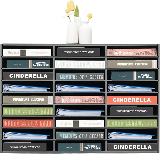 Mail Sorter Organizer, 27 Compartments Mailbox for Classroom, Desktop File Organizer with Adjustable Shelves, for Office Home Classroom, Black