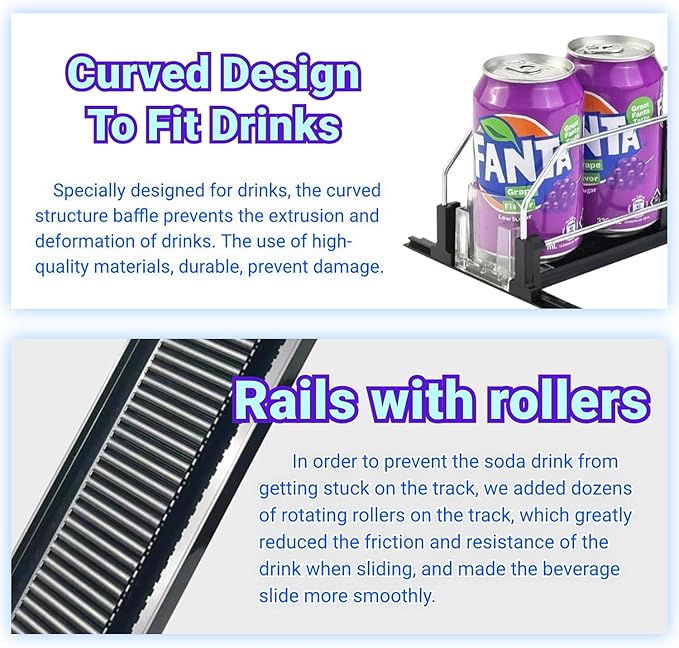 Drink Organizer for Mini Fridge,12oz 16oz 20oz- Soda Can Dispenser for Refrigerator,Width Adjustable,Automatic Pusher Glide (White (Mini 12.2"D), 12.2"D 3ROW, Holds 12 Cans)