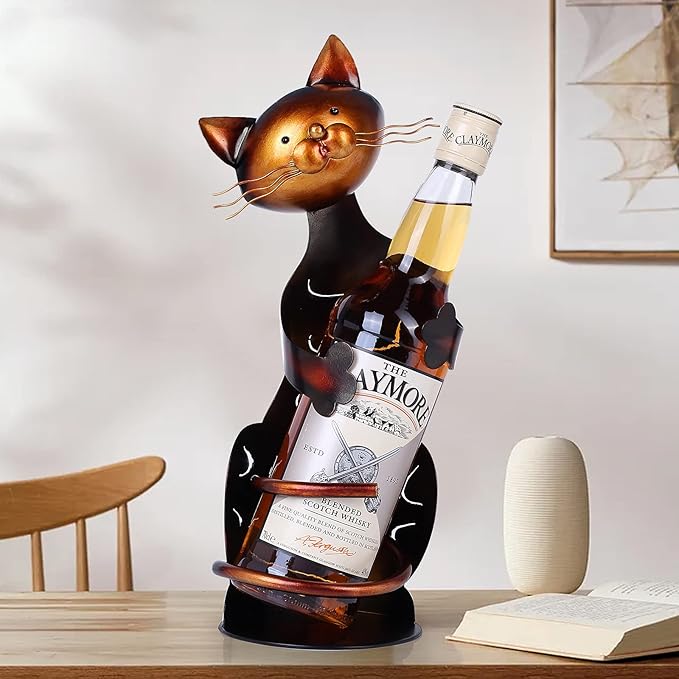 Cat Decor Wine Holder Wine Rack Wine Bottle Holder Wine Cat, Gift for Halloween and Christmas,Cat Gifts for Cat Lovers………… (Dark Brown)