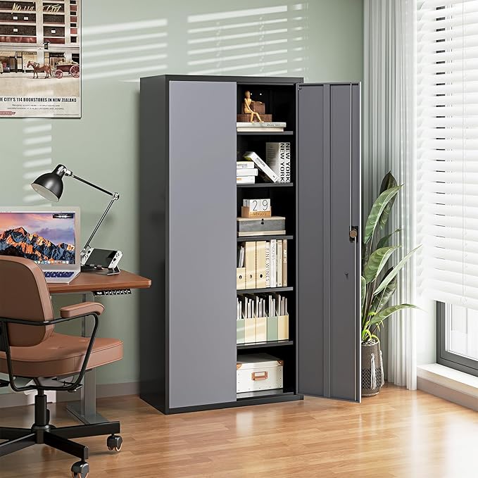 Letaya Metal Garage Storage Cabinets with Lock Door and Adjustable Shelves, Steel Tool Cabinets for Home,Office,Warehouse Organisieren (Black Grey, 72" H)