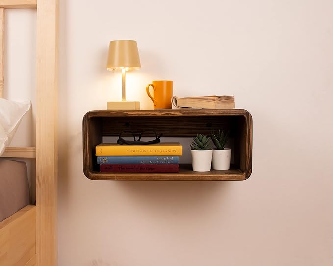 Floating Nightstand Wooden, Bedside Table, Nightstand Shelf, Handmade, Wall Mounted Bedside Shelf, Minimalist and Unique Style (Vancouver)