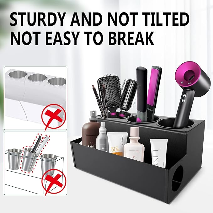 Hair Tool Holder Stainless: Wall Mounted Organizer for Bathroom & Salon - Heat Resistant Tool Storage for Homemakers & Stylists - Large Capacity Modern Black Design