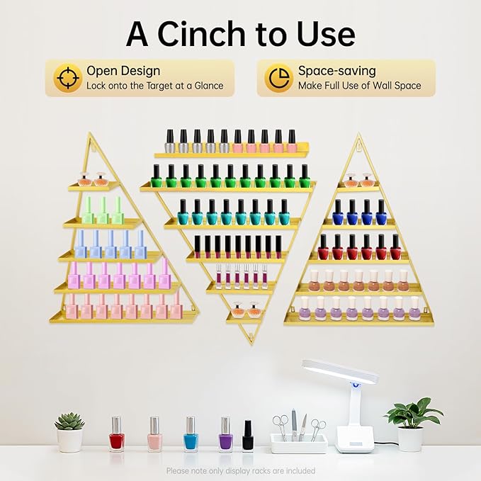 6PCS Nail Polish Racks, 5 Tiers Heart-Shaped Cosmetic Display Racks, Triangular Floating Wall Mount Cosmetic Display Shelves for Home Spa Nail Salon Shop