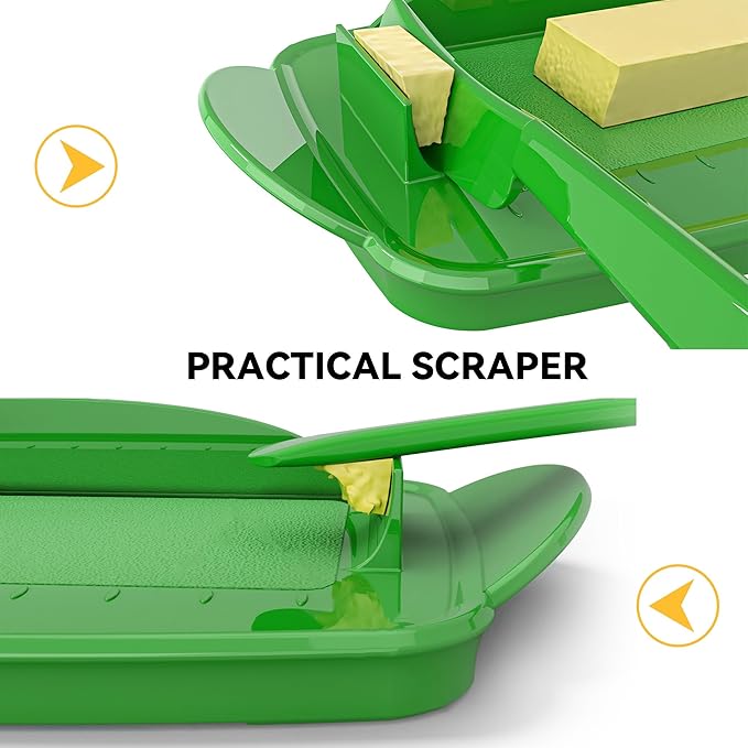 Butter Dishes with Lid for Countertop Refrigerator, Plastic Butter Dish Clear Flip Top Lid Butter Container with Spreader, Non-Slip Bottom Butter Holder Keeper (Green)