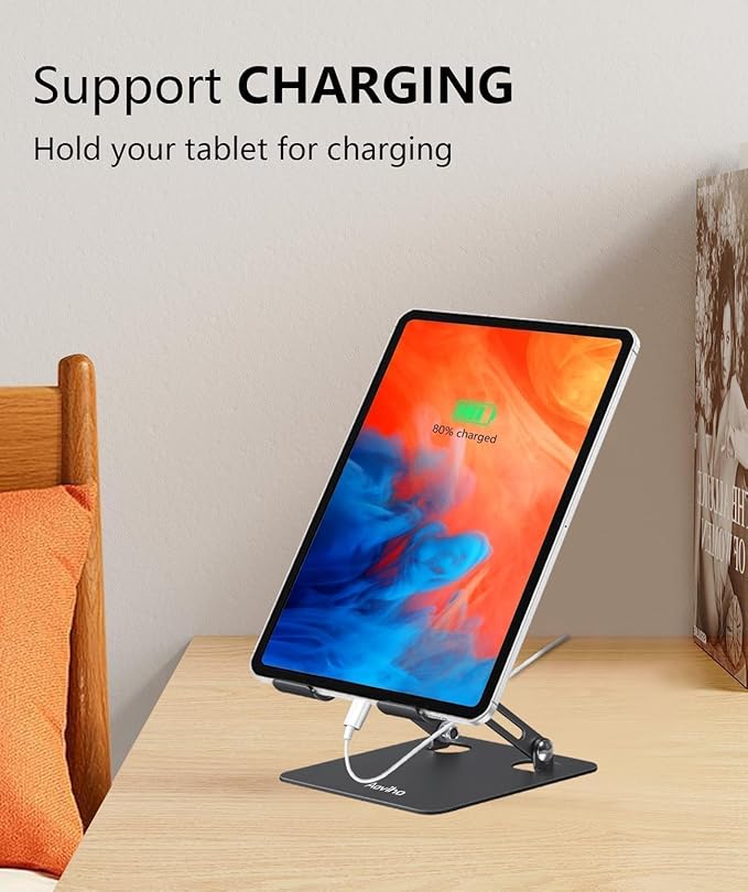 Tablet Stand Holder for Desk, Adjustable Desktop Tablet Holder, Foldable Aluminum Tablet Mount for iPad pro 12.9, iPad Air Mini, Samsung Galaxy Tabs Z Fold Kindle Fire 4-12 inch, Black