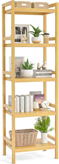 Homykic Bamboo Bookshelf, 5-Tier Narrow 55.9” Adjustable Book Shelf Bookcase Bathroom Shelves Freestanding Storage Stand for Living Room, Bedroom, Kitchen, Rust Resistance, Easy Assembly, Natural