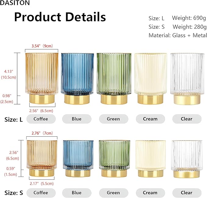 DASITON Makeup Brush holder Organizer,Crystal Cosmetic Makeup Brush Glass Brushes Storage Holder, Vintage Make Up Brush Cup Pen Pencil Holder striped vase(Cream S)