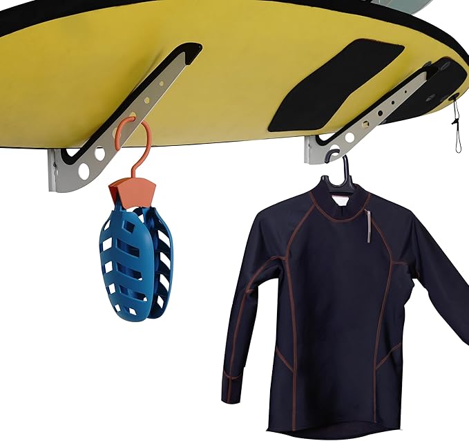 4 Board Surf Rack Wall Mount for Surfboard, Wakeboard, Snowboard Storage Adjustable Wall Hangers Boards Display White