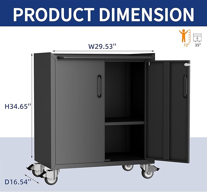 Metal Tool Cabinet,Garage Storage Cabinet System,Wall Cabinet & Locking Rolling Tool Cabinet with Doors and Adjustable Shelves,Steel Tool Cabinets for Home (2 Pcs-Styled, Black)