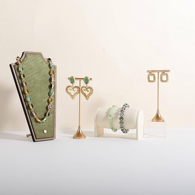 GemeShou Single Gold Earring T bar Stand, Metal earring display holder for show, Small jewelry studs hanger for Online store Photo Shoot【Gold-Cone Base Height 5"】
