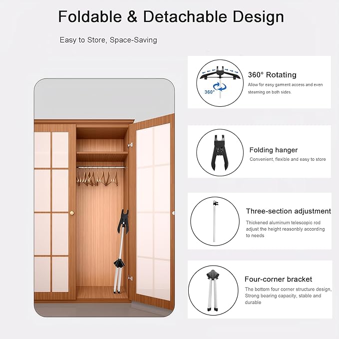 Clothes Steamer Stand Hanger with Steamer Ironing Glove for Steaming Clothes, Handheld Garment Steamer Rack with Grey Mini Handhelded Ironing Pad Board