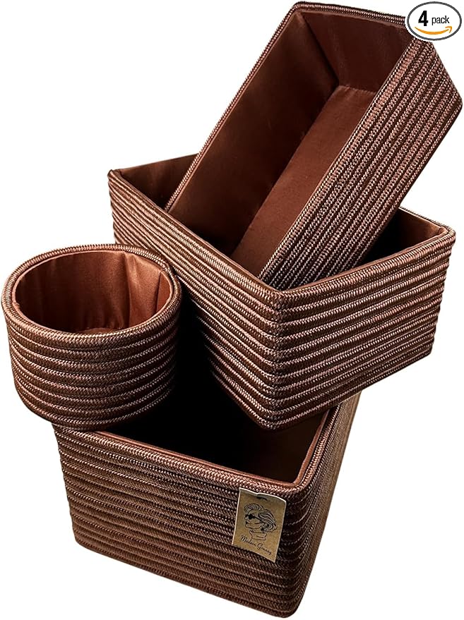 MODERN GRANNY Fashion Decor Vanity Box, Stackable Boxes Decoratives with Lined Interior, Storage Baskets Set of 4, Office Boho Baskets Shelf Box for Organizing (BRANDY BLUSH)