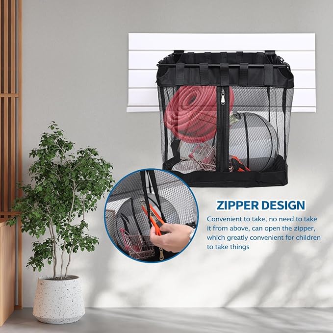 2Pcs Large Slatwall Baskets Mesh Slatwall Baskets with Zipper Mounted Storage Baskets Hanging Slatwall Accessories for Shops Rooms Storage Display Organizing(16 * 12 * 16inch)