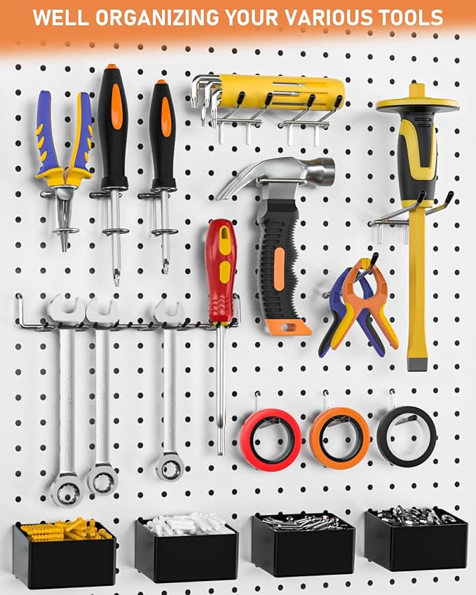 INCLY 170PCS 1/4 Inch Pegboard Hooks Kit, Extra Thick Heavy Duty Peg Board Organizer Accessories Assortment with Pegboard Bins & Peg Lock for Only 1/4" Pegboard Hanging Tools Garage Wall Attachment