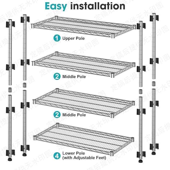 4- Shelf Storage Shelves Metal Shelving Unit Adjustable 4 Tier Wire Shelving Rack Sturdy Steel Heavy-Duty 2200 LBS Organizer for Laundry Bathroom Kitchen Closet Pantry Basement Garage Utility Room