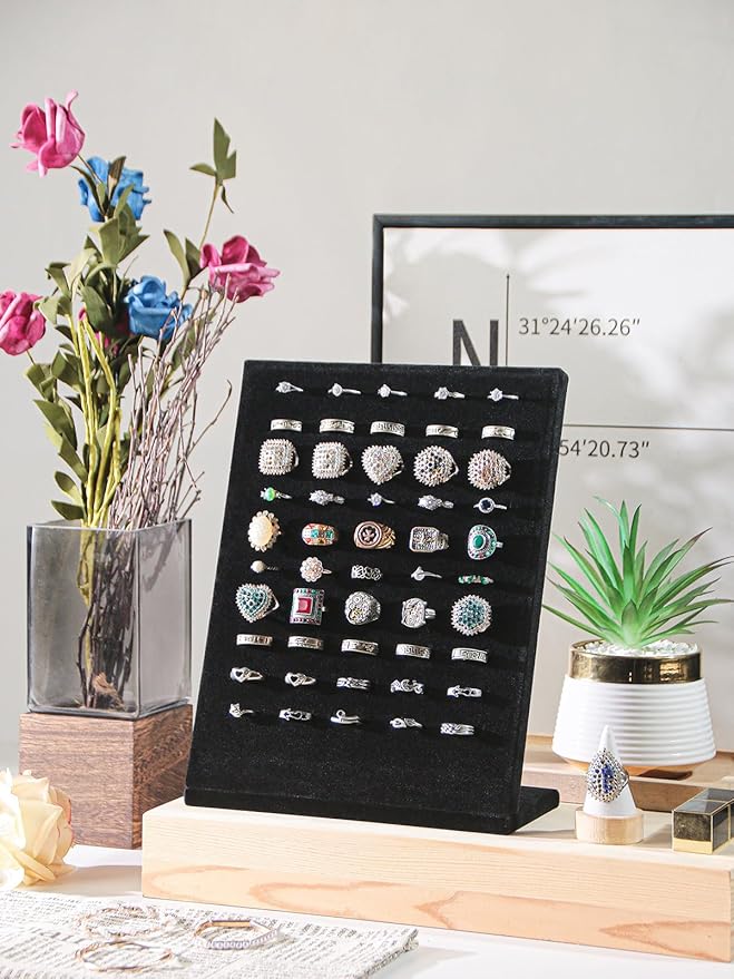 Ring Board Display Stand,Velvet Jewelry Earring Organizer Holder for Selling,Vendors Storage Tray for Multiple Rings (Black*2)