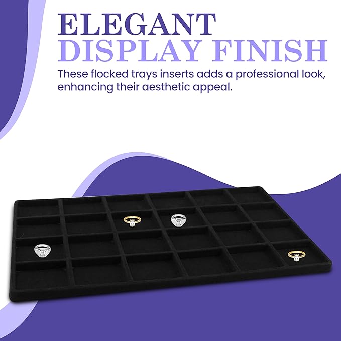 Novel Box 5 Pack 24-Slot Black Liner Jewelry Storage Tray Inserts 14.75x8.25x1 Inches - Jewelry Organizer Pad for Drawers & Store Displays - Jewelry Display Pads for Rings Earrings & Pendants