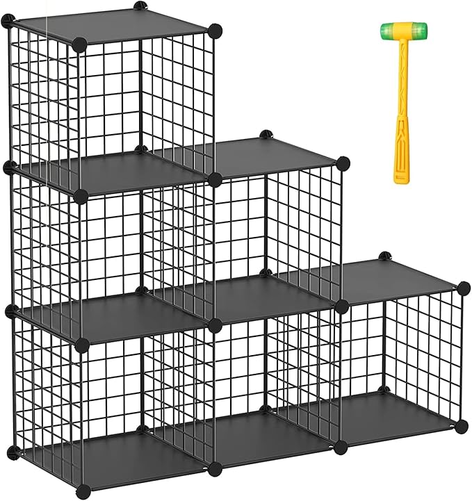 TUMUCUTE Wire Cube Storage Organizer, Metal Storage Shelves Bookshelf, Stackable Modular Closet Organizer for Bedroom Living Room, Office,Storage Shelves（6-Cube，Black）