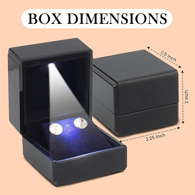 Novel Box Square Shaped Black Earring Box With LED Light 2.25X2X2.5 Inches - Jewelry Earrings Case Best for Jewelry Displays - Gift Box for Mother's Day, Engagement, Anniversary & more Happy Occasions