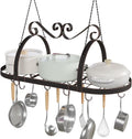 Hanging Pot Rack Ceiling Mount, 33" Metal Ceiling Pan Hanging Rack with 15 S Hooks, Oval Pot and Pan Storage Rack, Decorative Vintage Brown Pot Hangers for Kitchen Organize Utensils Cookware