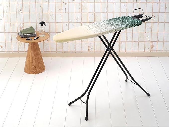 Brabantia Size A Compact Small Ironing Board (43x12 in) 7 Height Options, Adjustable Steam Iron Rest Holder (New Dawn) Non-Slip Feet, Anti-Collapse Child Locks