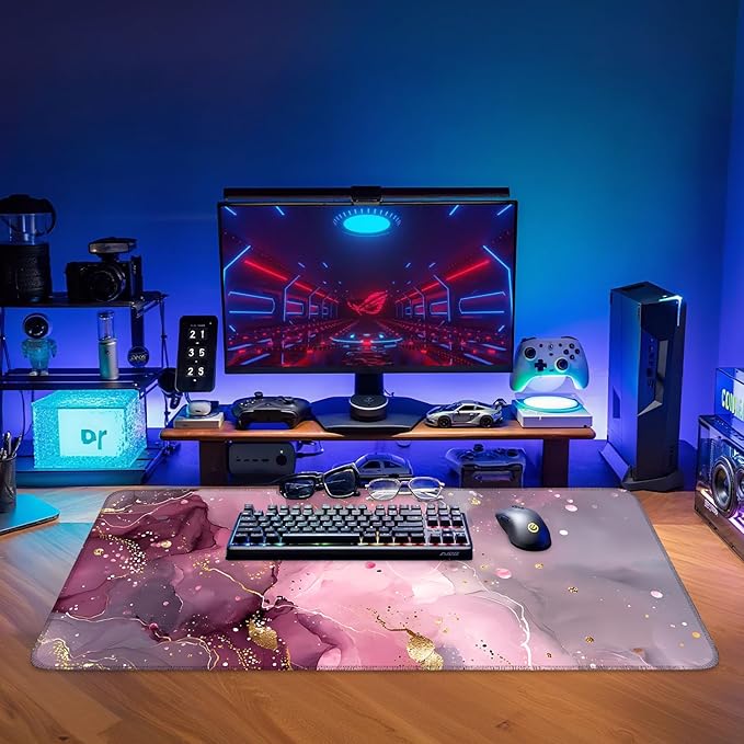 Pink Gaming Mouse Pad 35.4"x15.7"Desk Mat Anti-Slip Rubber Base & Durable Stitched Edges for Gamers Smooth Mouse Writing Surface for Desk Office/Home