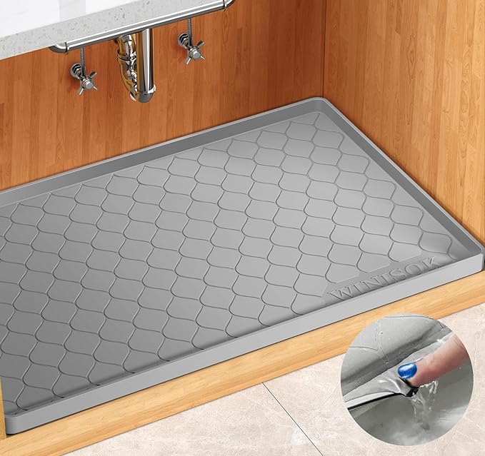 Silicone Under Sink Mat 40" x 22", kitchen Essentials and Gadgets, Shelf liner and Cabinet Protector, Home Organizers and Storage, Waterproof Bathroom Tray
