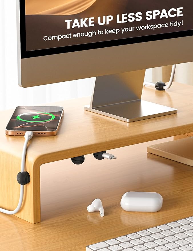 8Pack Magnetic Cord Organizer Clips - Lamicall [Mini-Soft Silicone] Cable Management for Phone Charger Cord, Durable Adhesive Cable Holder for Desk Nightstand, Home Office Organizer Gadget Accessories