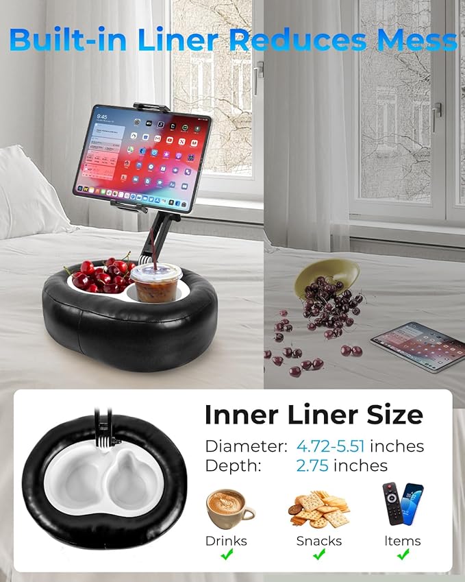 Tablet Pillow Stand with Storage Liner - Leatherette, Stable Support for 6.1-15.6 Inch Devices, Waterproof & Foldable for Sofa/Bed/Floor, Fit Thickness Case for iPad Pro/Air/Mini, Galaxy Tab
