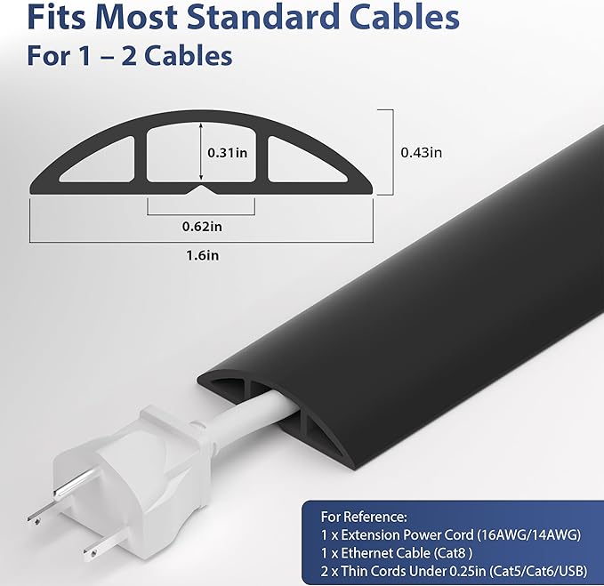 ZhiYo 5.6ft Cord Covers for Wires on Floor, Cord Hider Floor Hide Extension Cords, Soft PVC Cable Cover Cable Protector, Wire Cavity W0.62in H0.31in, Black