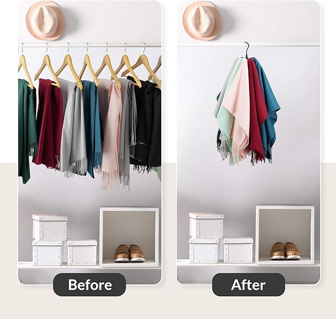 ZEDODIER 2 Pack Scarf Organizer Scarf Hanger for Closet, Rotatable Sturdy Hijab Holder Holds 16 Scarves, Metal Space Saving Closet Organizers and Storage, Black